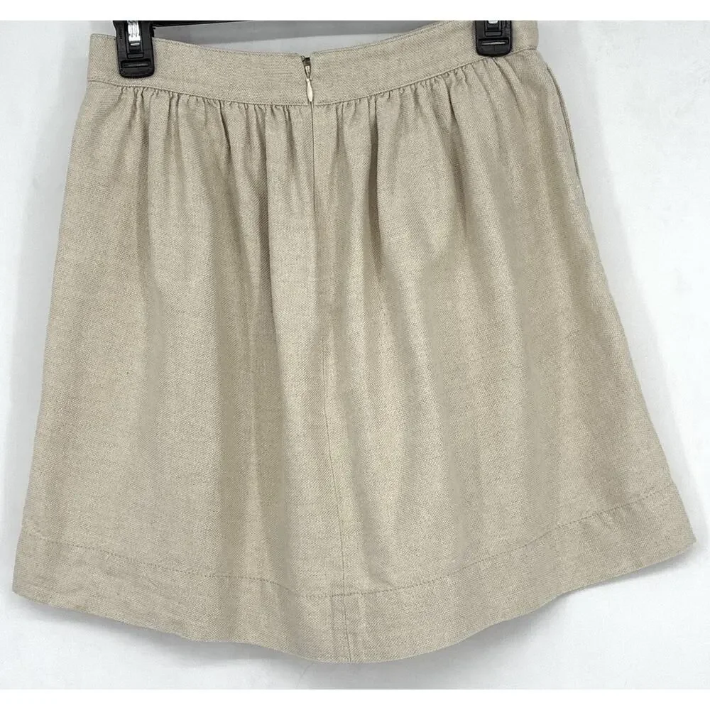 J. Crew Linen Cotton Tie Waist A-Line Skirt Oatmeal Beige 4 Lined Summer Coastal